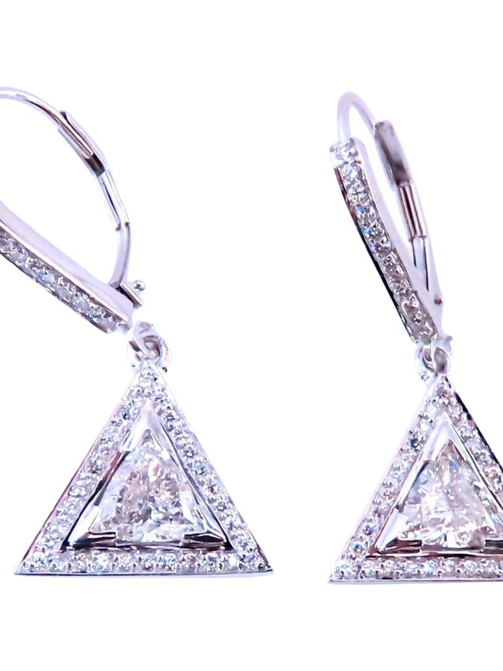 1.20ct Natural Trilliant Cut Diamonds Dangle Halo Earrings 14kt Gold 12640*
